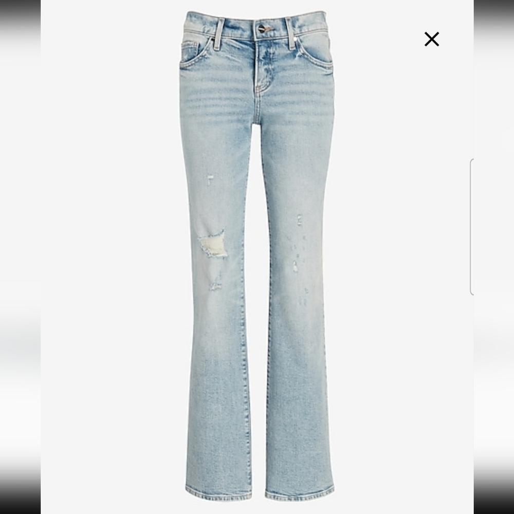 Express Low Rise Light Wash Ripped Bootcut Jeans